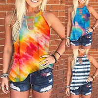 Tie Dye T Shirt Top Tee Tye Die Retro Round Neck Summer Loose Camisole tshirt