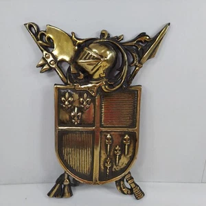 Medieval Coat of Arms Crest Brass Metal Sword Knight FleurDeLis 1960s Japan VTG - Picture 1 of 5