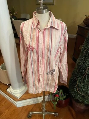 Y-хром длинным рукавом хлопковая смесь разноцветный в полоску мужская рубашка Sz M, новый. - Изображение 1 из 4