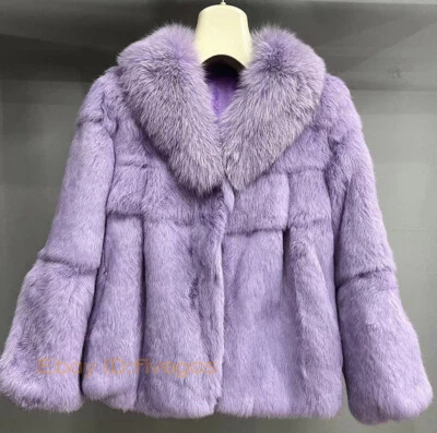 Mujeres 100% Real Piel de Zorro Cuello Piel de Conejo Abrigo Chaqueta Parka Invierno Cálido Top LO ÚLTIMO Foto 1 de 4