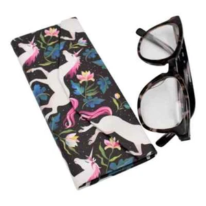 Estuche para Anteojos Plegable Unicornios Mágico Real Sic Cuero Vegano Negro Moda Nuevo - Imagen 1 de 5