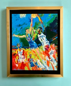 LEROY NEIMAN +BASKETBALL "BRAVES VS NEW YORK" 1980'S PLATE SIGNED PRINT FRAMED W - Picture 1 of 3