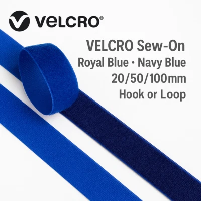 VELCRO® Sew On Tape Hook & Loop Navy Blue Royal Blue Fabric Strips – 20mm–100mm - Image 1 of 4