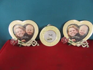 59.  Two Gorham Silverplate Picture Photo Frames Heart Rose Fake Stones + Round - Picture 1 of 6