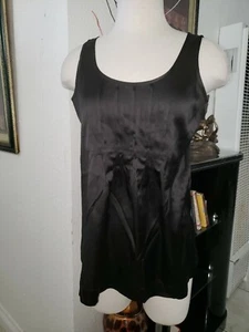 EILEEN FISHER satin SILK TOP Perfect Condition size XS fit and loose black slee - Picture 1 of 10