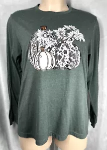 Bella Canvas Long Sleeve 'Heather' T-Shirt with Pumpkin Screen Print SIZE LARGE - Picture 1 of 10
