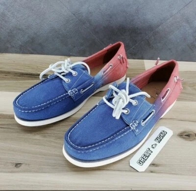 Hombres Talla 9.5 Polo Ralph Lauren Merton Barco Zapatos Ombre Azul Rojo Tie dye Lona Foto 1 de 4