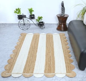 Rug Jute Carpet Square 100% Natural Jute Hand Braided Carpet Farmhouse Jute Mat - Picture 1 of 8