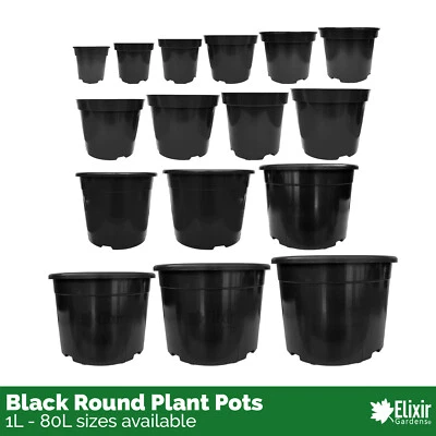 Black Recycled Plastic Plant Pots 1 2 3 4 5 7.5 10 12 15 20 32 45 60 80 Litre - Image 1 of 2