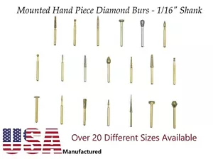 6 Pieces -Mounted Hand Piece Diamond Burs - 1/16" Shank - Pick a Size & Amount! - Picture 1 of 22