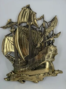 MCM HOMCO Ship Sail Boat Gold Wall Hanging Syroco 3663 29x22” Mid Century Modern - Picture 1 of 24