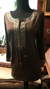 NWT Avenue 18/20 Cotton Jersey Tunic T Shirt Kurta Style Brown 3/4 Sleeves - Picture 1 of 2