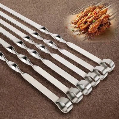 Brochetas de barbacoa de acero inoxidable de 6 piezas de ancho - Horquillas planas para uso en camping y cocina Foto 1 de 4