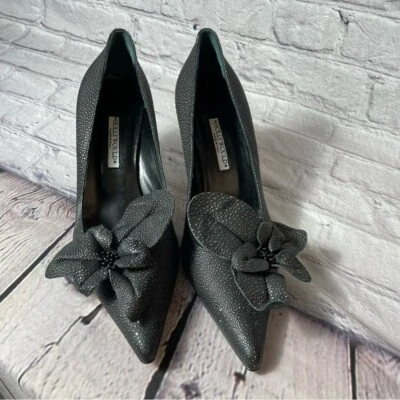 New Hollywould Grey Leather Detachable Flower Shoes Made In Italy Size 8 - Изображение 1 из 4