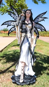 Large 4 Ft Spell Caster Winter Fairy With Dragon And Solar LED Lantern Statue - Picture 1 of 11