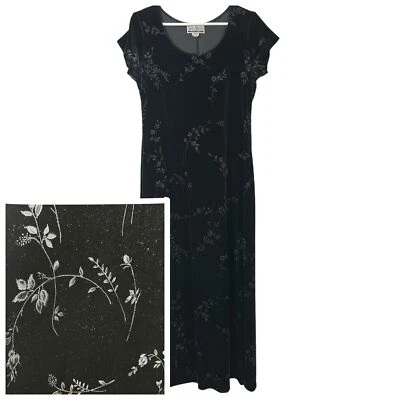 Maxi Vestido Para Mujer Vintage Años 90 Terciopelo Elastizado Floral Manga Casquillo 14 Cachichos Y2K Foto 1 de 4