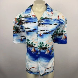 Vtg 70s Kai Nani Shirt Mens 3XL Hawaiian Polyester Thin Rainbow Hippy Disco USA - Picture 1 of 10
