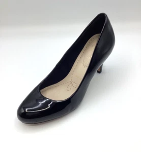 Clarks Somerset Womens Black Patent Leather Wide Fit Court Shoes Size 3E New - Picture 1 of 15
