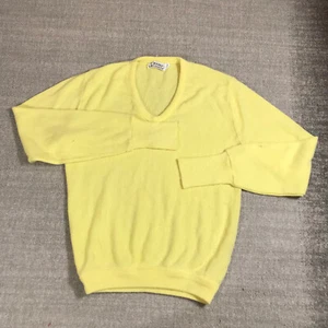 Vintage Izod Lacoste Sweater Mens Large Cardigan Orlon USA Crocodile Yellow - Picture 1 of 11