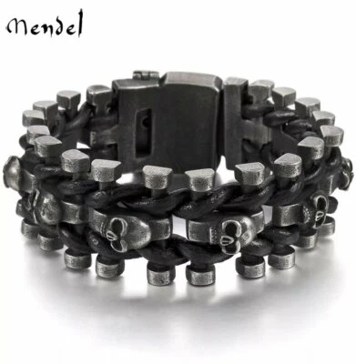Brazalete brazalete de acero inoxidable con calavera punk pesado de 8 9 pulgadas MENDEL para hombre Foto 1 de 4