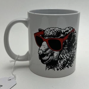 Yarn Happy Cup Mug Cute Alpaca Wearing Red Glasses Accent - Picture 1 of 5