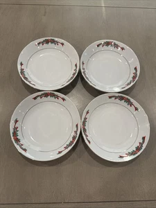Pointsetta Ribbons Fairfield Fine China Set of 4 Bowls Christmas Wreath Garland - Picture 1 of 7