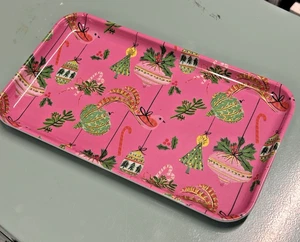 Heiß Rosa Gold 180 Grad Weihnachten Melamin Tablett Vögel Ornamente Rechteck 8,5" - Bild 1 von 7