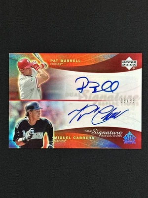 2005 Upper Deck Reflections Miguel Cabrera + Pat Burrell Red Dual Auto #'d /99 - Image 1 of 2
