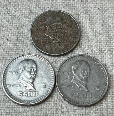Lot Of Three $500 Pesos Mexican Madero coins 1987, 1988 - Image 1 of 3