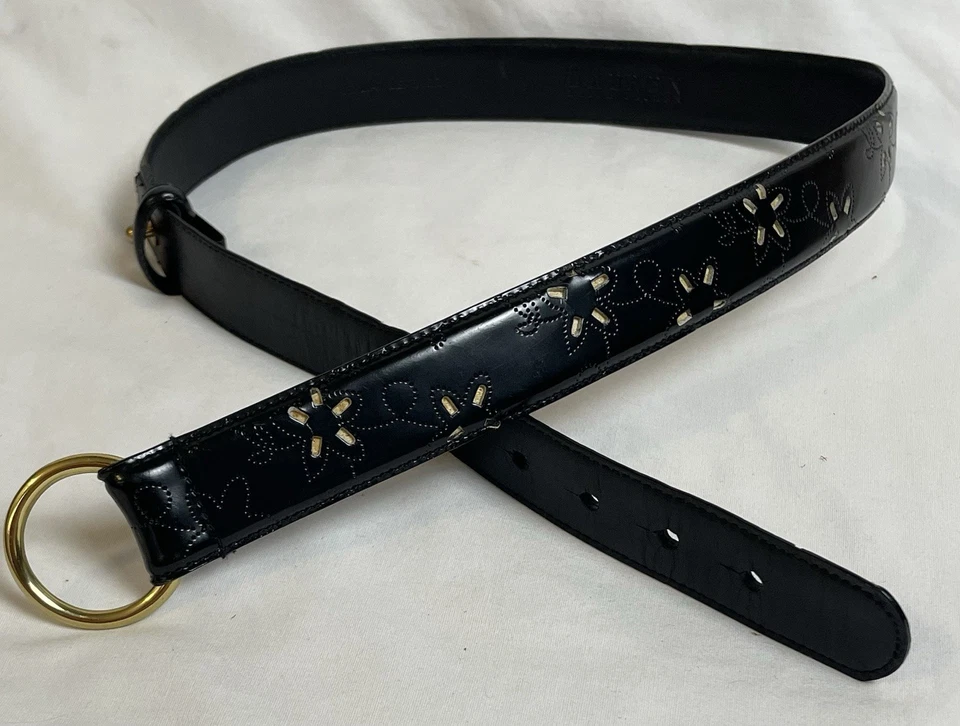Lauren Ralph Lauren Dress Belt Small Floral Cut Out Italian Leather Hook & Loop - Image 1 of 4
