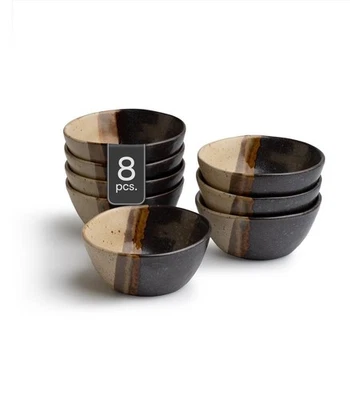 Snackschalen 8er Set Schälchen Schalen Keramik matt Schwarz Braun Ø 9 cm - Bild 1 von 4