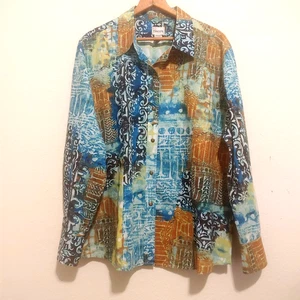 Chico's Top Long Sleeve Button Up Shirt Artsy Fairy Office Size 3 is XL EUC - Picture 1 of 8