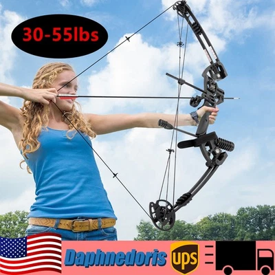 Kit de arco composto com 12 flechas conjunto de caça e flecha destro preto 30-55 lb - Imagem 1 de 4