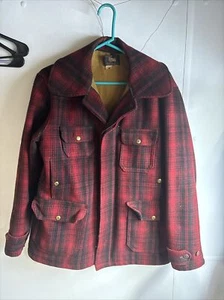 Vtg Woolrich Wool Jacket Size 42 Mackinaw Hunting Plaid Red Button- Note - Picture 1 of 9
