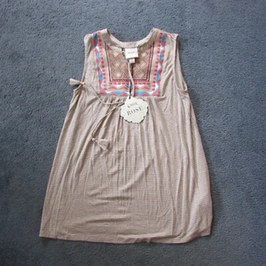NWT Knox Rose XS Tan Black Lace Embroidered Insert Tank Top Tassel Tie - Picture 1 of 2