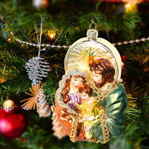 Sacra Famiglia Decorazione Festiva Natale Ciondolo in Vetro da Appendere - Foto 1 di 12