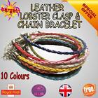 Braided Leather Bracelet Friendship Rope Chain Cord Clasp & Chain 10 Colours