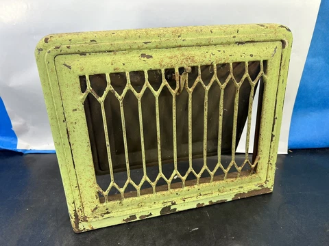 Vtg Adjustable Metal Heat Grate Wall Base Vent Register Art Deco Retro 16"x12.5" Cover