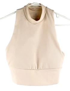 Ribbed Mock Neck Bra Top Womens M Kyodan Griffintown Removable Pads Pink Tint - Picture 1 of 5