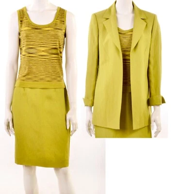 NWT DANA BUCHMAN PENCIL KNEE SKIRT 8P, KNIT TOP PP & BLAZER 2 CHARTREUSE $664 - Image 1 of 4