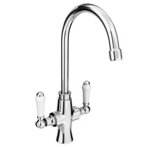 Traditional Victorian Kitchen Sink Mixer Mono Taps Twin Lever 360 Swivel Spout - Picture 1 of 7