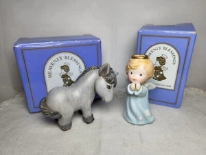 1986 Avon Heavenly Blessings Porcelain Nativity Donkey & Angel Original Boxes - Picture 1 of 7
