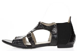AGL Womens Black Leather Pull On Open Toe Buckle Sandals Size L 37 R 36.5 - Picture 1 of 6