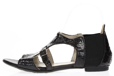 AGL Womens Black Leather Pull On Open Toe Buckle Sandals Size L 37 R 36.5 - Image 1 of 4