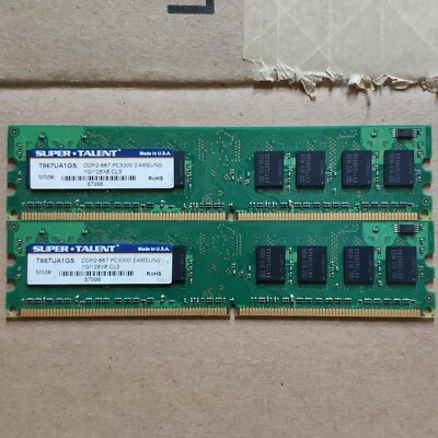 Super Talent DDR2-667 PC5300 1G/128X8 CL5 x2 | 2GB Total - Image 1 of 2