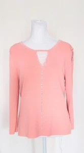 Hannah Jones Size Small Dusty Rose Stretch Knit Top Blouse Beaded Womens - Picture 1 of 9