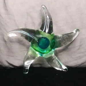 Large Art Glass Paperweight Starfish Star Fish 8" Blue Ocean Green - Picture 1 of 14