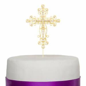 Cross Cake Topper Religious Wedding Baptism Christening Dedication (Gold)