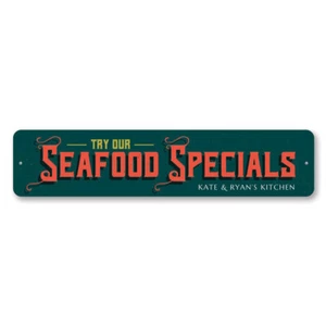Try Our Seafood Specials Sign, Personalized Chef Name Kitchen Metal Wall Decor - Picture 1 of 4