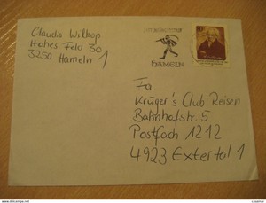 Hameln 1988 Hamelin's Futist The Pied Piper Of Hamelin Rat Catcher Cancel Cover